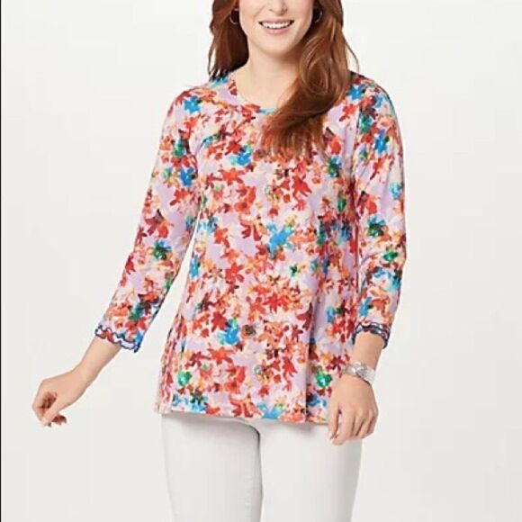 LOGO by Lori Goldstein Cotton Modal 3/4 Sleeve Top - Picture 1 of 5